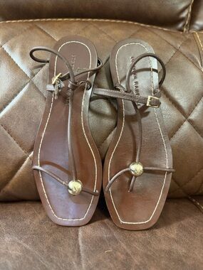 Loeffler Randall Brown Leather Strappy Flat Sandals